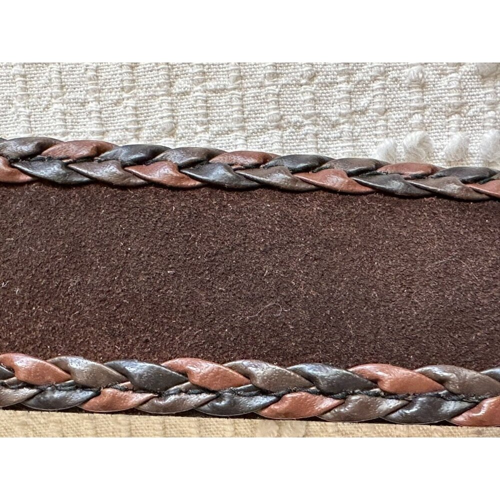 Women’s Brown Suede Braided Edge Belt with Antique Brass Buckle - Picture 4 of 9